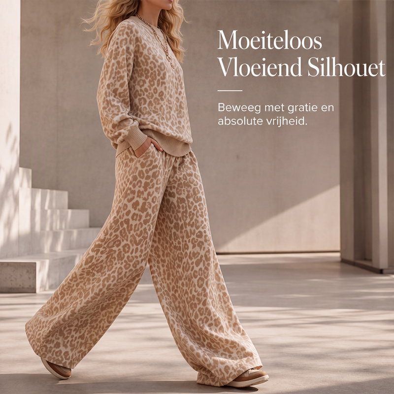 Damesluipaardprint sweatshirt en set met wijde pijpen broek
