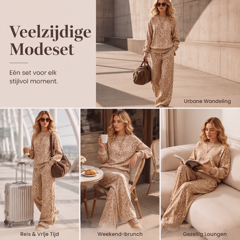 Damesluipaardprint sweatshirt en set met wijde pijpen broek