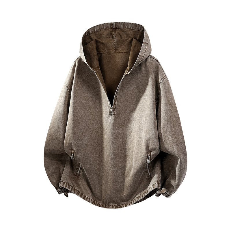 ✨🧥Heren Vintage Gewassen Hoodie met Halve Rits