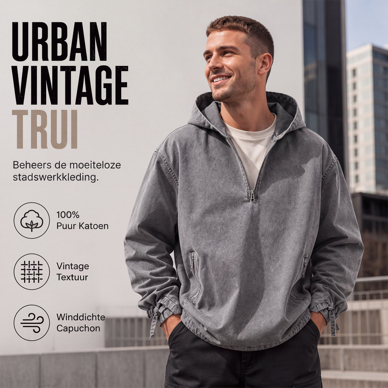 ✨🧥Heren Vintage Gewassen Hoodie met Halve Rits