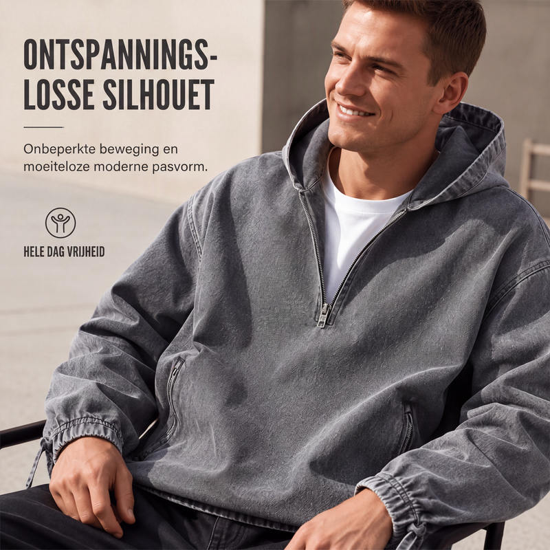 ✨🧥Heren Vintage Gewassen Hoodie met Halve Rits