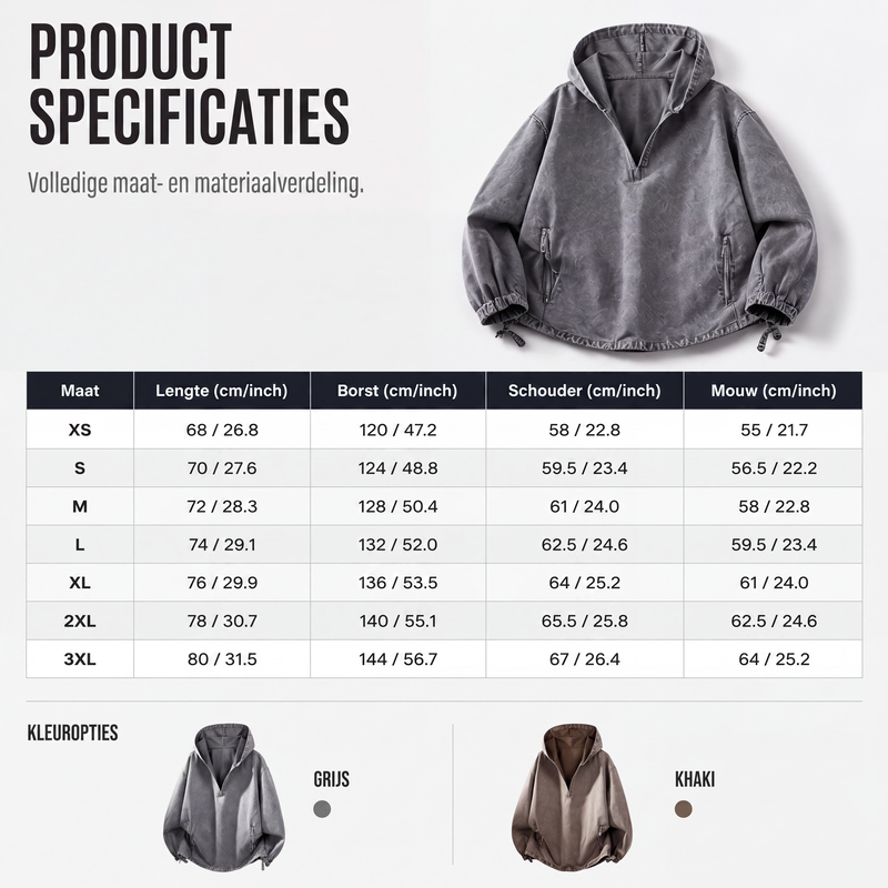 ✨🧥Heren Vintage Gewassen Hoodie met Halve Rits