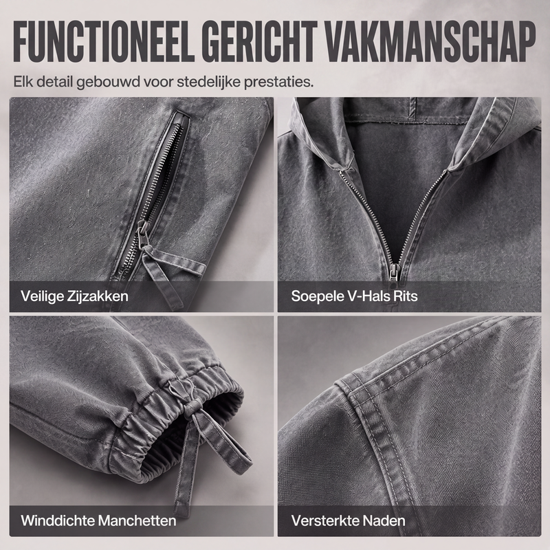 ✨🧥Heren Vintage Gewassen Hoodie met Halve Rits