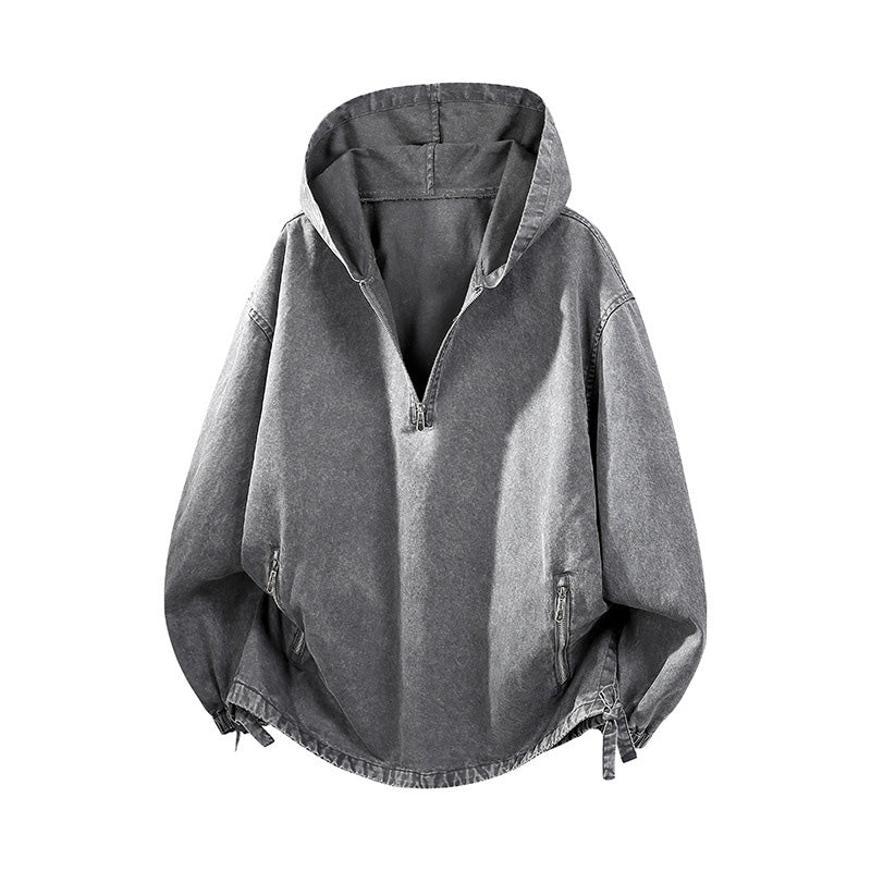 ✨🧥Heren Vintage Gewassen Hoodie met Halve Rits