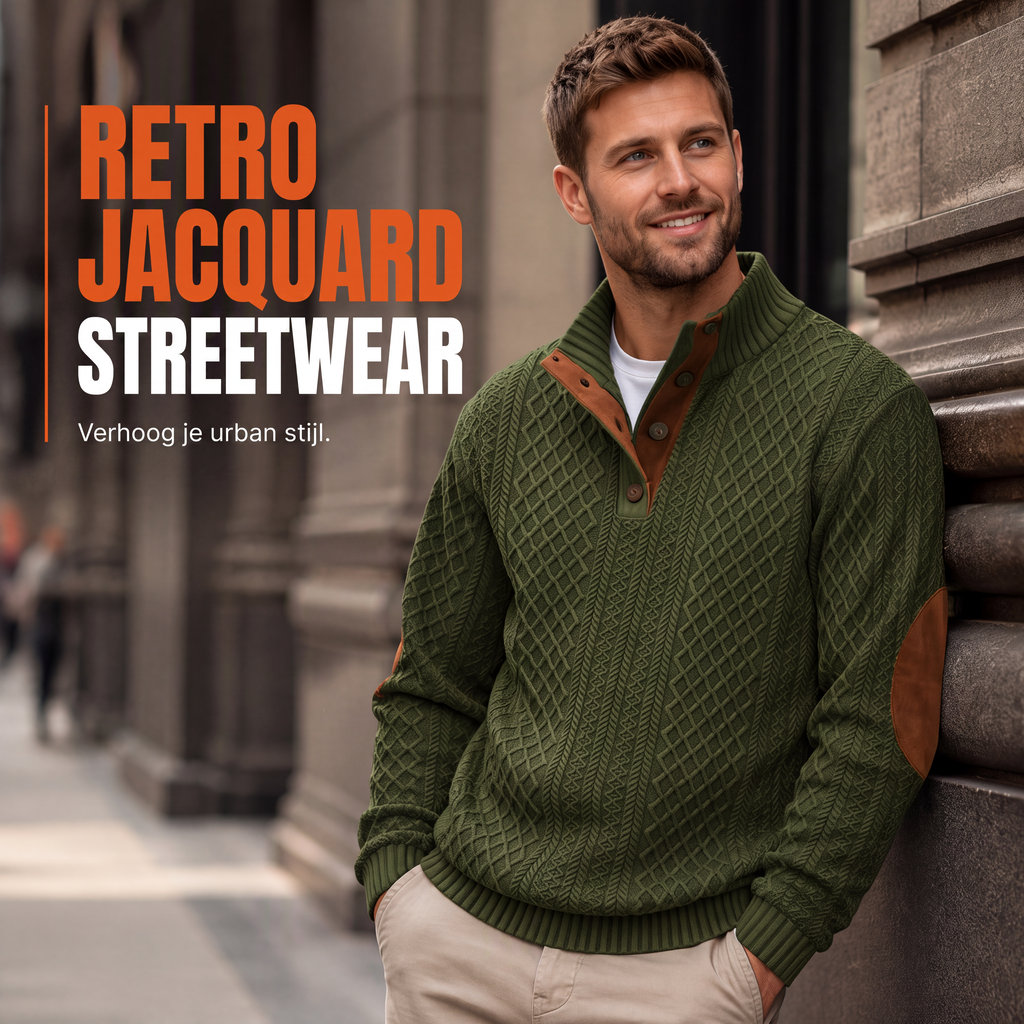 🔥 Nieuw & Trendy ✨ Heren Jacquard Sweatshirt – Losse Pasvorm & Comfortabele Casual Stijl voor Elke Dag 👕
