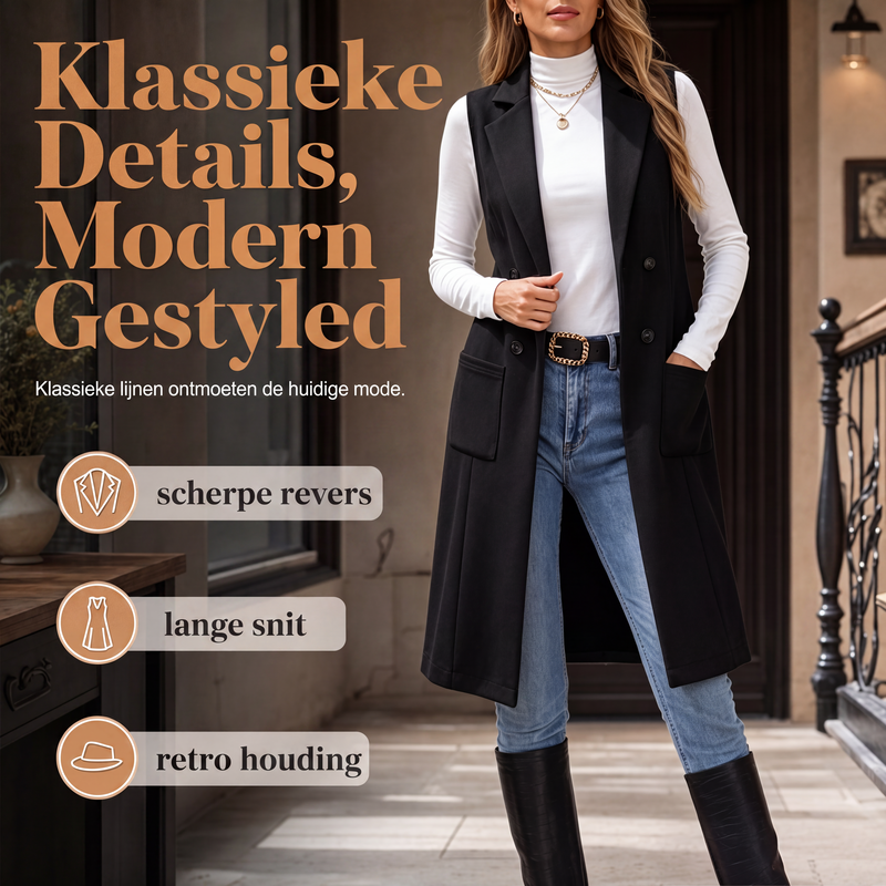 💎 Gratis verzending Dames Mouwloze Longline Blazer – Elegante Open Voorkant & Verfijnde Pasvorm 🤍