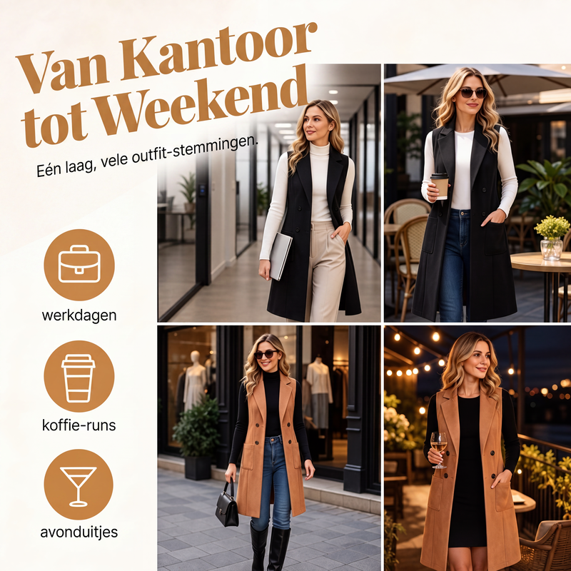💎 Gratis verzending Dames Mouwloze Longline Blazer – Elegante Open Voorkant & Verfijnde Pasvorm 🤍