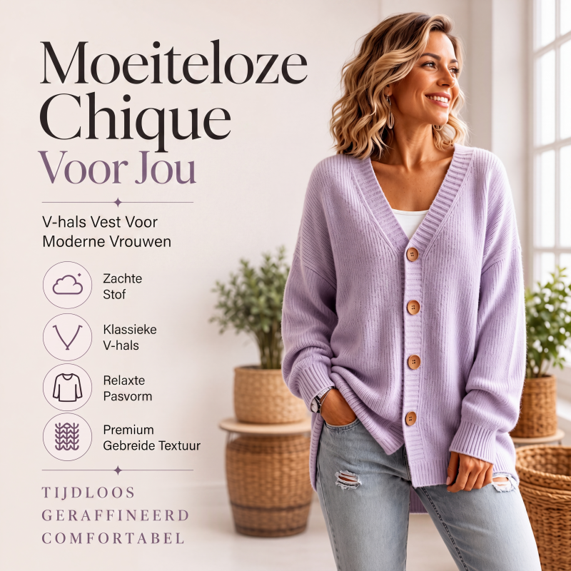 🔥 Tijdelijke Aanbieding ✨ Dames Oversized Gebreid Vest met V-Hals – Trendy Comfort & Relaxte Pasvorm 🤍