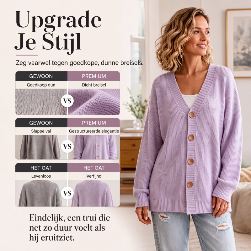 🔥 Tijdelijke Aanbieding ✨ Dames Oversized Gebreid Vest met V-Hals – Trendy Comfort & Relaxte Pasvorm 🤍