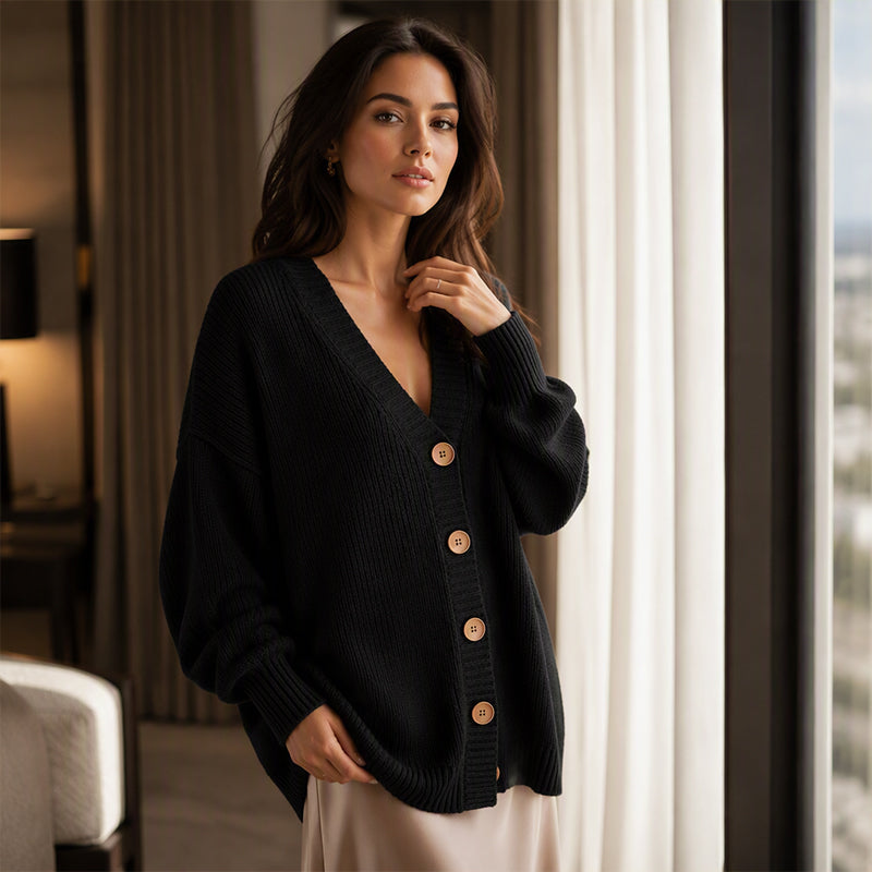 🔥 Tijdelijke Aanbieding ✨ Dames Oversized Gebreid Vest met V-Hals – Trendy Comfort & Relaxte Pasvorm 🤍