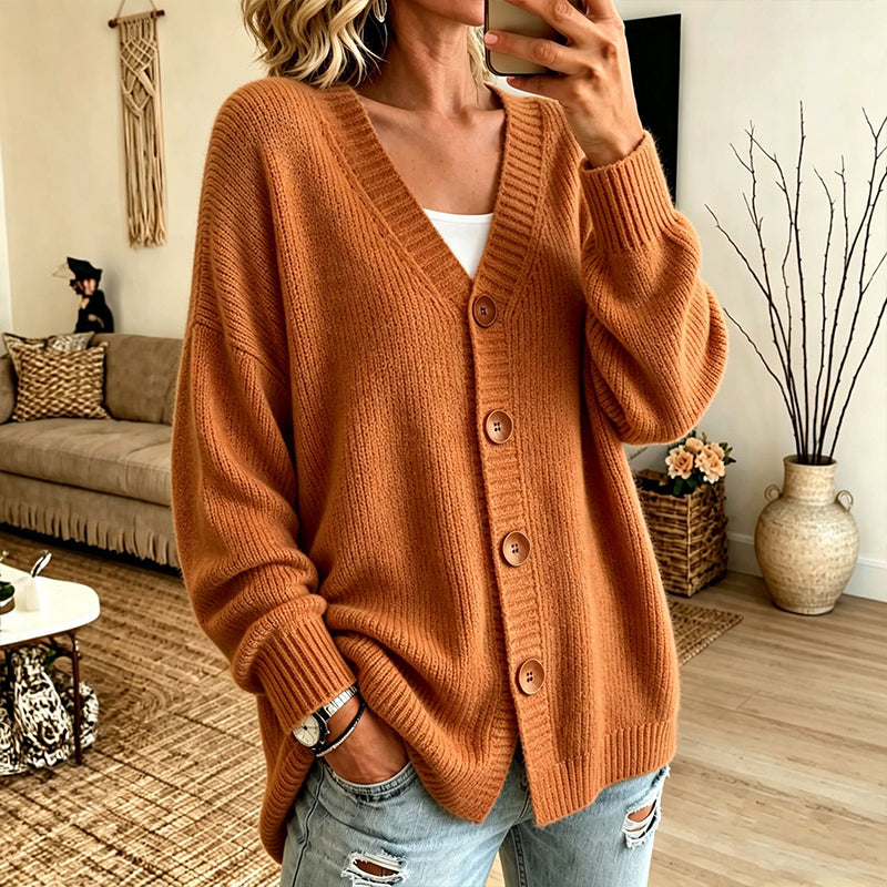 🔥 Tijdelijke Aanbieding ✨ Dames Oversized Gebreid Vest met V-Hals – Trendy Comfort & Relaxte Pasvorm 🤍