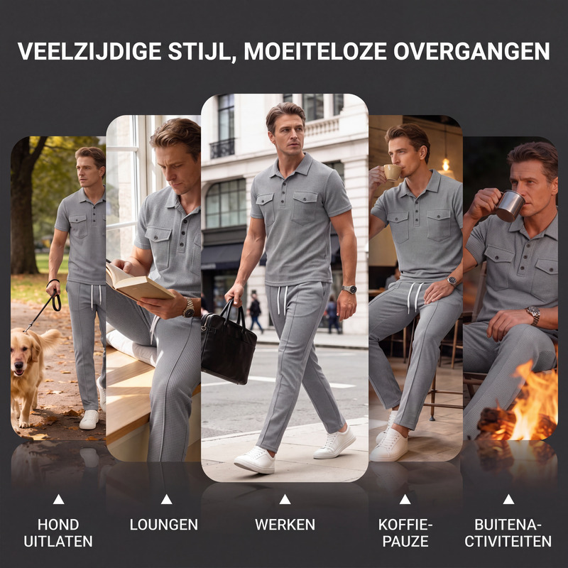 🔥Gratis verzending✈️Herenset van wafeltjesgebreide kleding: top met korte mouwen en broek