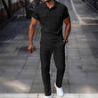 🔥Gratis verzending✈️Herenset van wafeltjesgebreide kleding: top met korte mouwen en broek