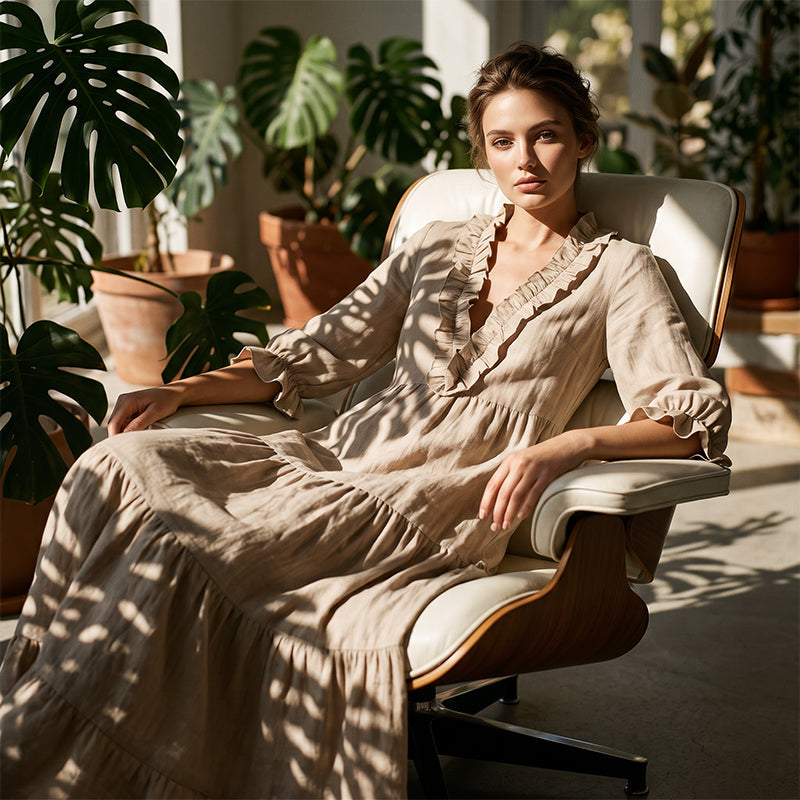 🌸 Nieuwe Collectie ✨ Dames Maxi Jurk met Ruches – V-Hals & Gelaagd Design voor een Elegante Look 👗
