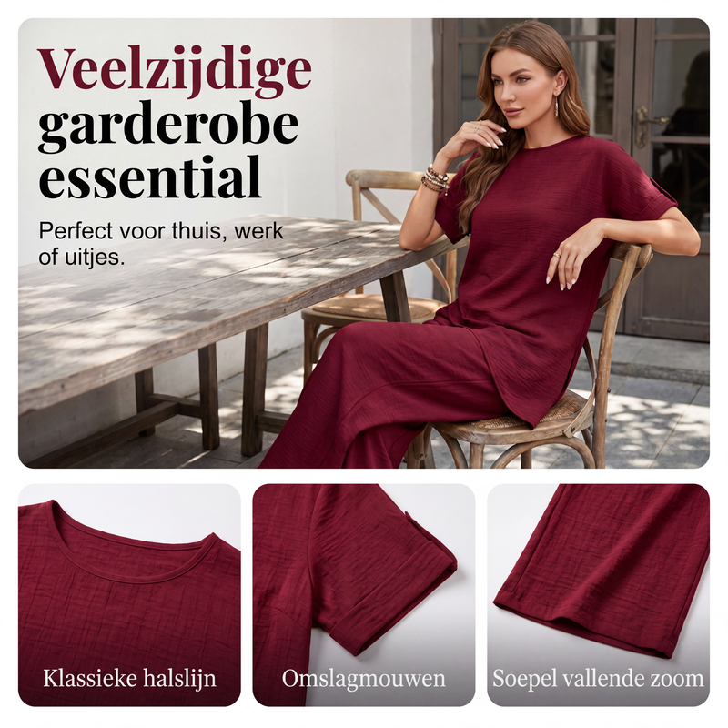 Set van top met asymmetrische zoom en wijde pijpen broek