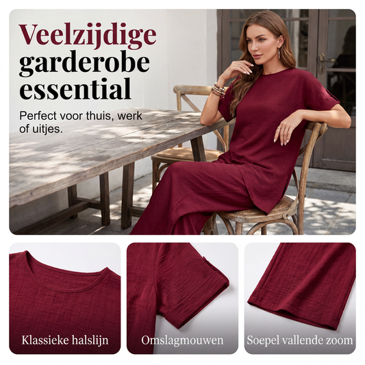 Set van top met asymmetrische zoom en wijde pijpen broek