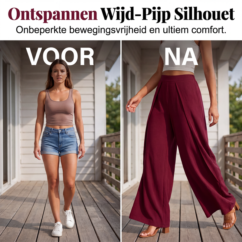 Set van top met asymmetrische zoom en wijde pijpen broek