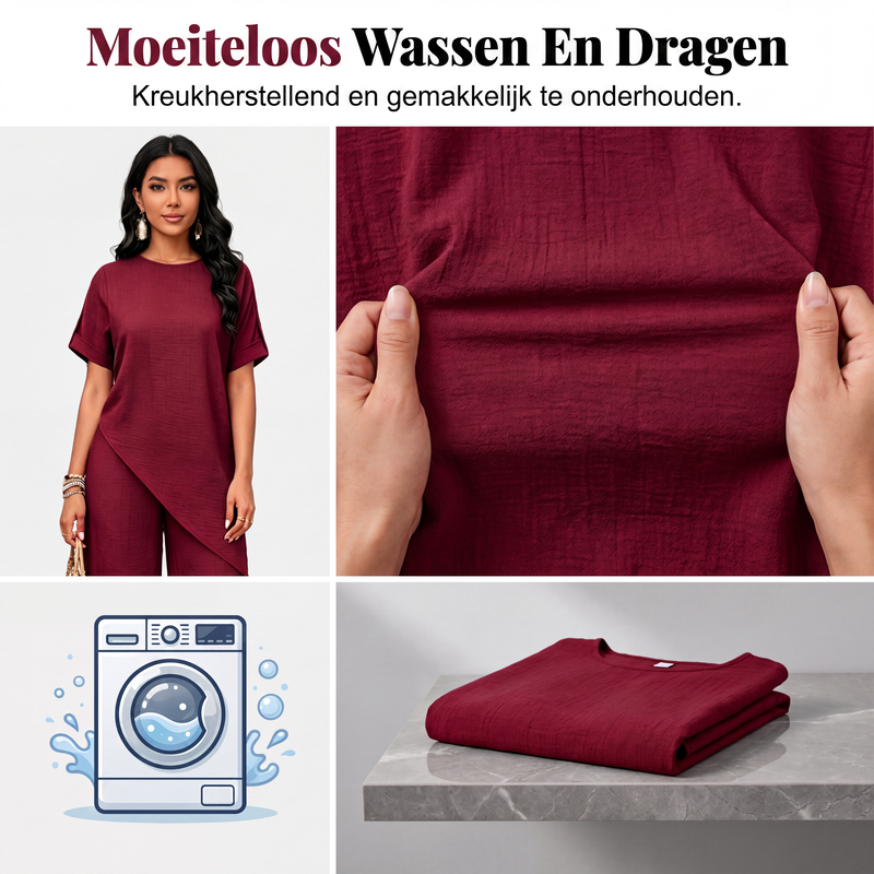 Set van top met asymmetrische zoom en wijde pijpen broek