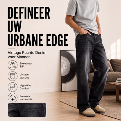 👖Vintage gewassen herenjeans met gebogen pijpen