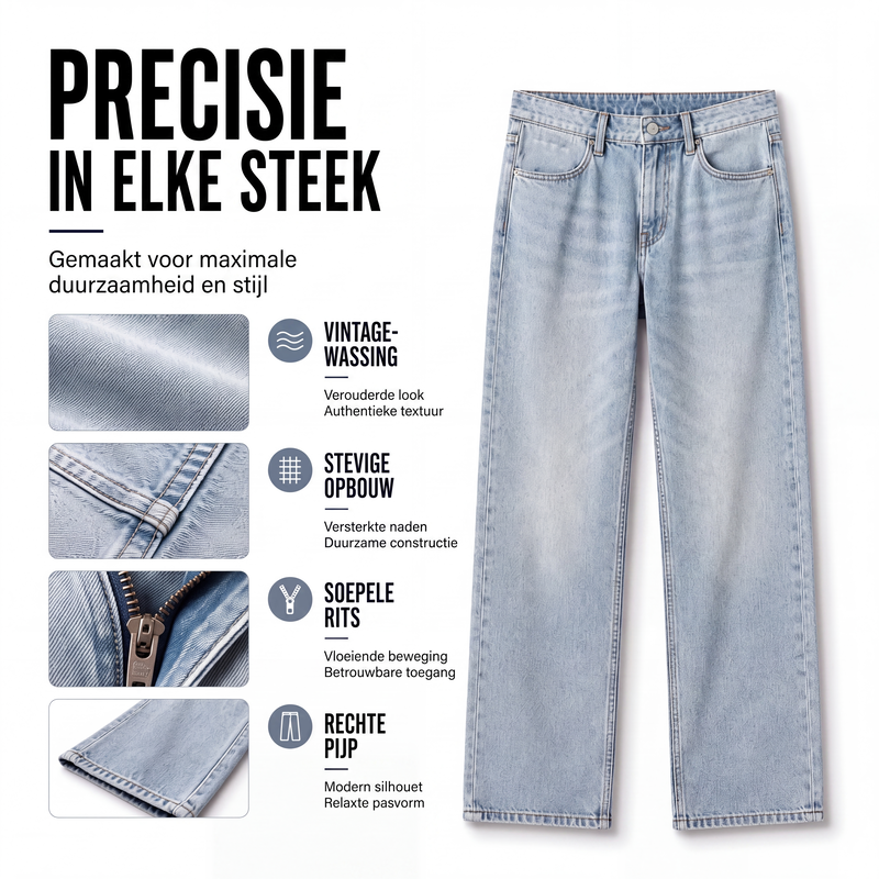 👖Vintage gewassen herenjeans met gebogen pijpen