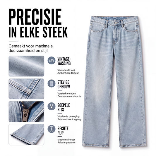 👖Vintage gewassen herenjeans met gebogen pijpen