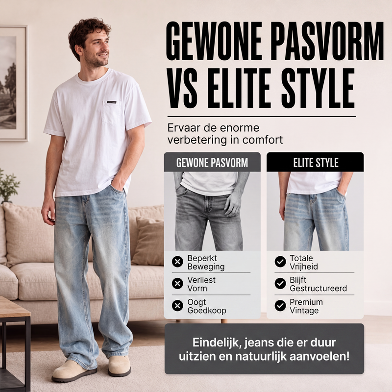 👖Vintage gewassen herenjeans met gebogen pijpen