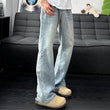 👖Vintage gewassen herenjeans met gebogen pijpen
