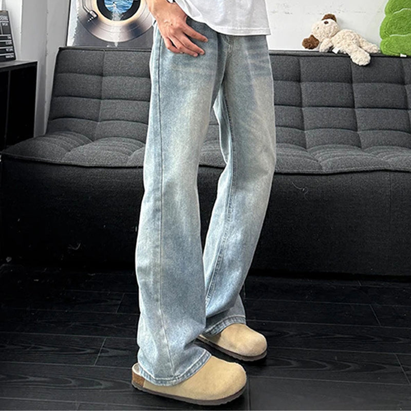 👖Vintage gewassen herenjeans met gebogen pijpen