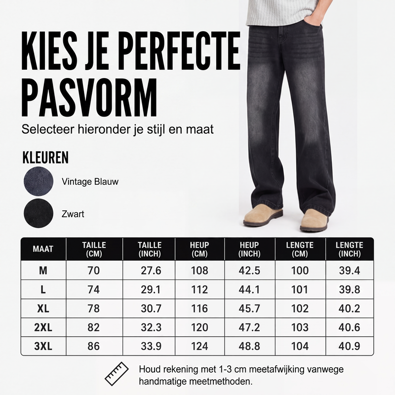 👖Vintage gewassen herenjeans met gebogen pijpen