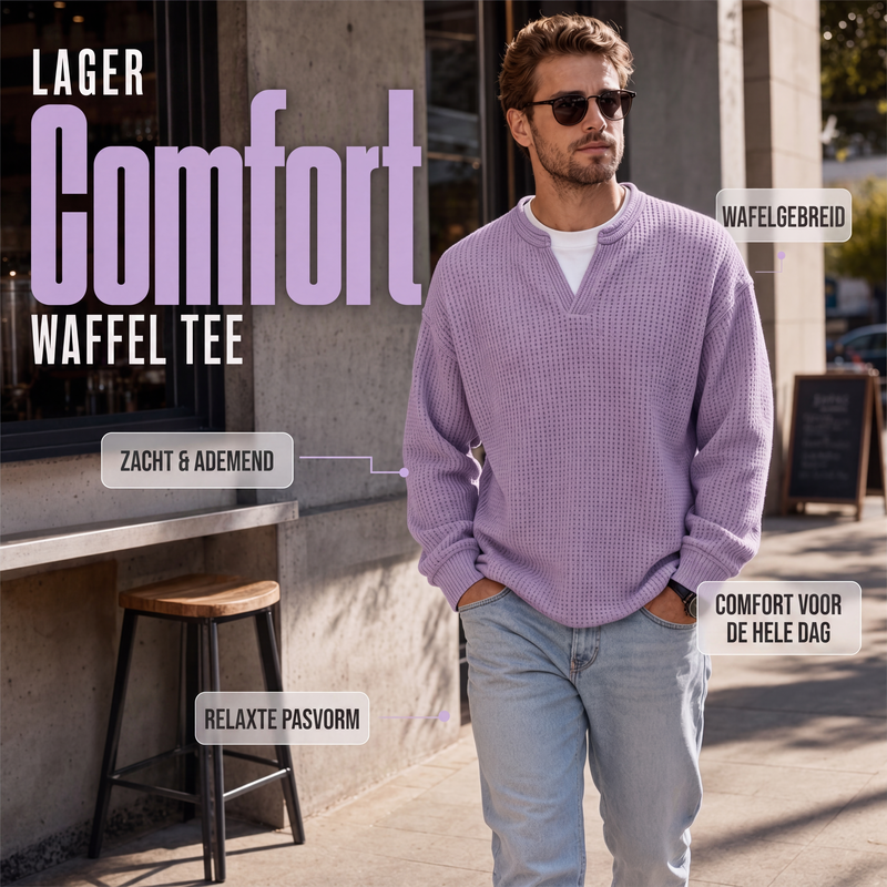 Gelaagde comfortabele wafelgebreid T-shirt