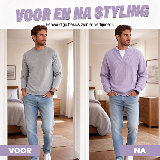 Gelaagde comfortabele wafelgebreid T-shirt