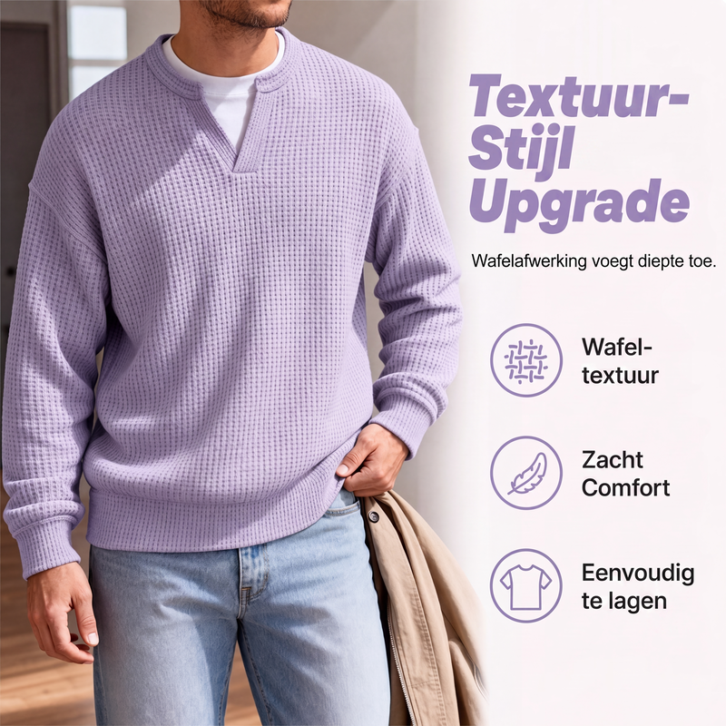 Gelaagde comfortabele wafelgebreid T-shirt