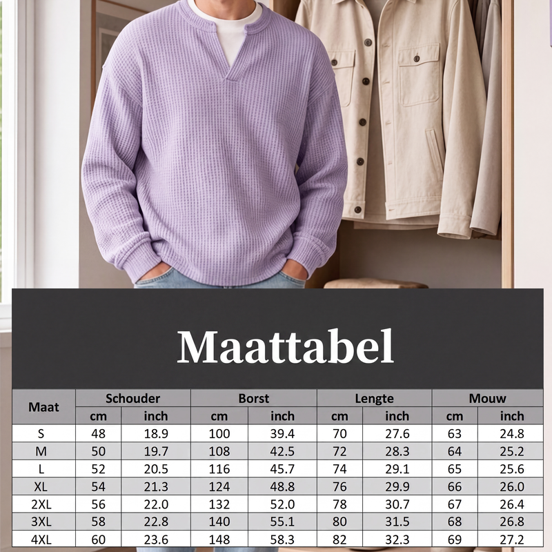 Gelaagde comfortabele wafelgebreid T-shirt
