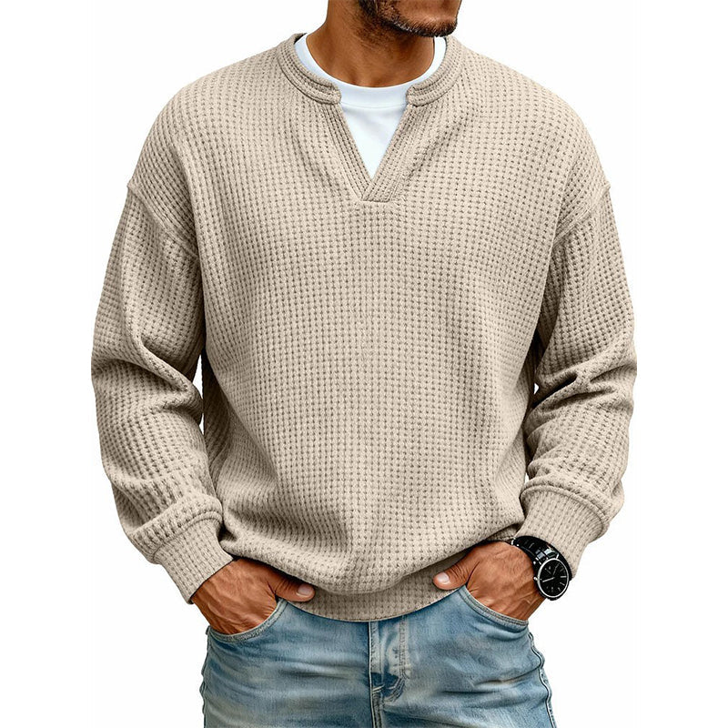 Gelaagde comfortabele wafelgebreid T-shirt