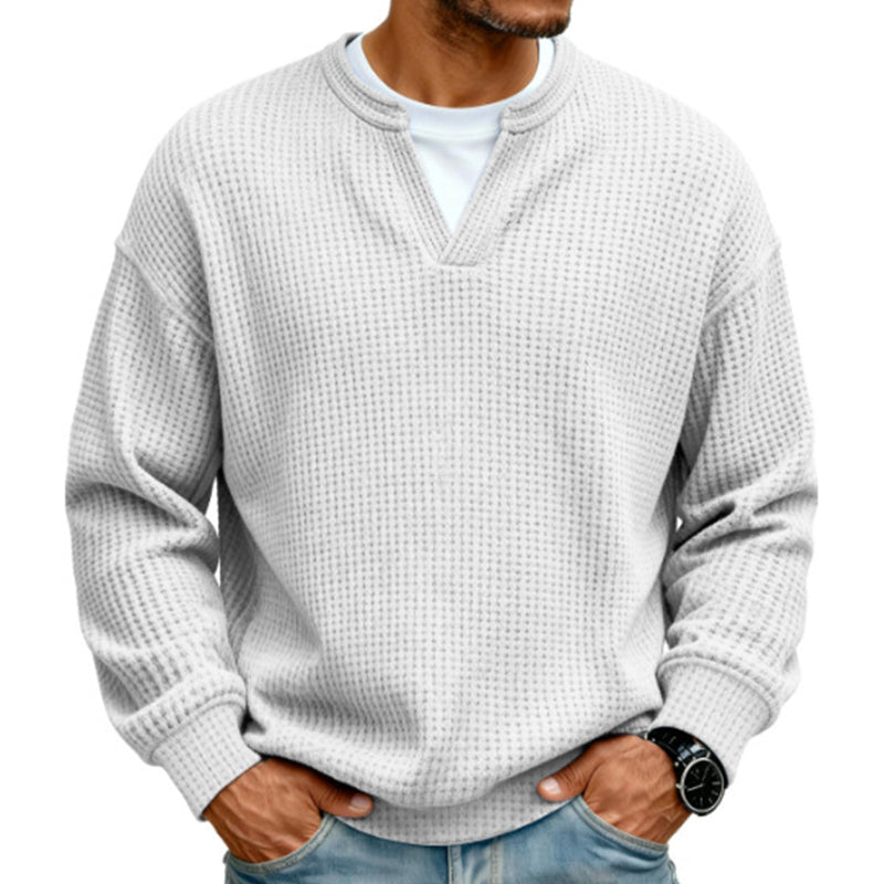 Gelaagde comfortabele wafelgebreid T-shirt