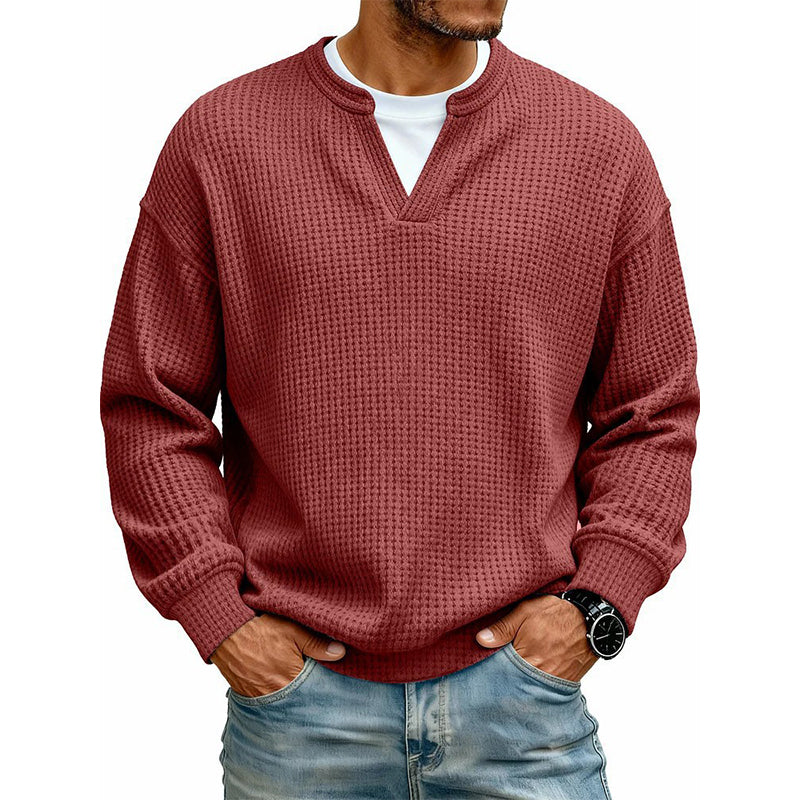 Gelaagde comfortabele wafelgebreid T-shirt