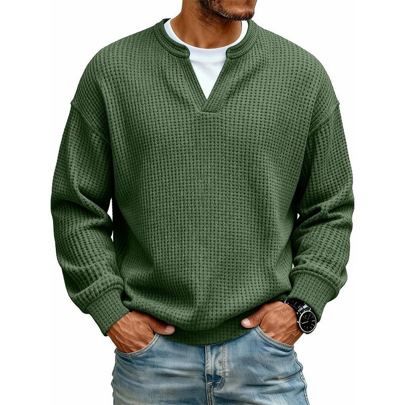 Gelaagde comfortabele wafelgebreid T-shirt