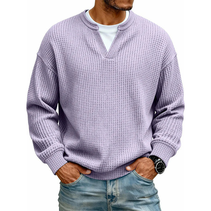 Gelaagde comfortabele wafelgebreid T-shirt
