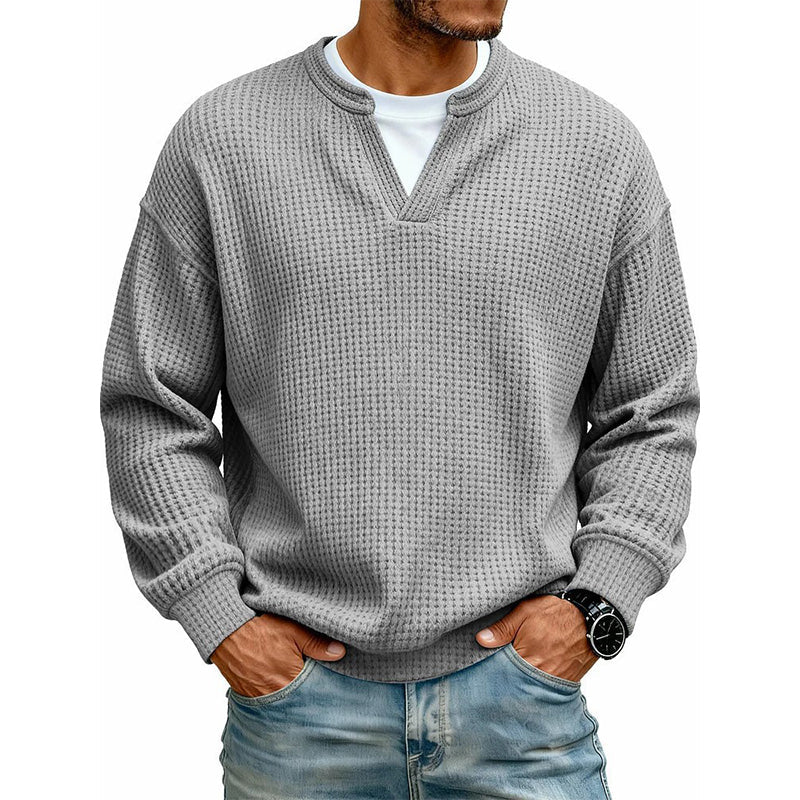 Gelaagde comfortabele wafelgebreid T-shirt