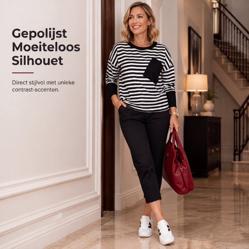 🔥Dames tweedelige set met gestreepte lange mouwen top en broek