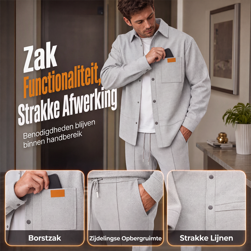 🔥Gratis verzending✈️Heren Wafelgebreid Jack en Broek Tweedelige Casual Set