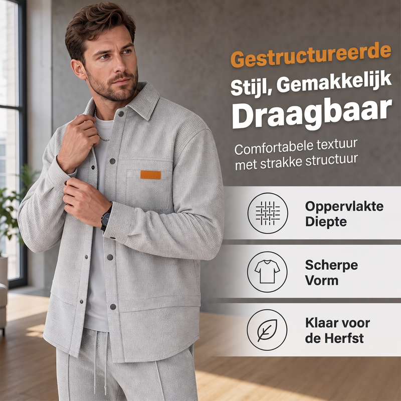 🔥Gratis verzending✈️Heren Wafelgebreid Jack en Broek Tweedelige Casual Set
