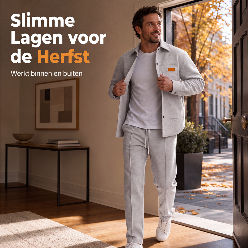 🔥Gratis verzending✈️Heren Wafelgebreid Jack en Broek Tweedelige Casual Set