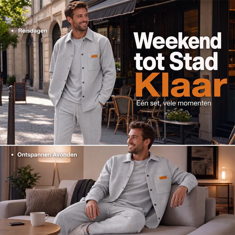 🔥Gratis verzending✈️Heren Wafelgebreid Jack en Broek Tweedelige Casual Set