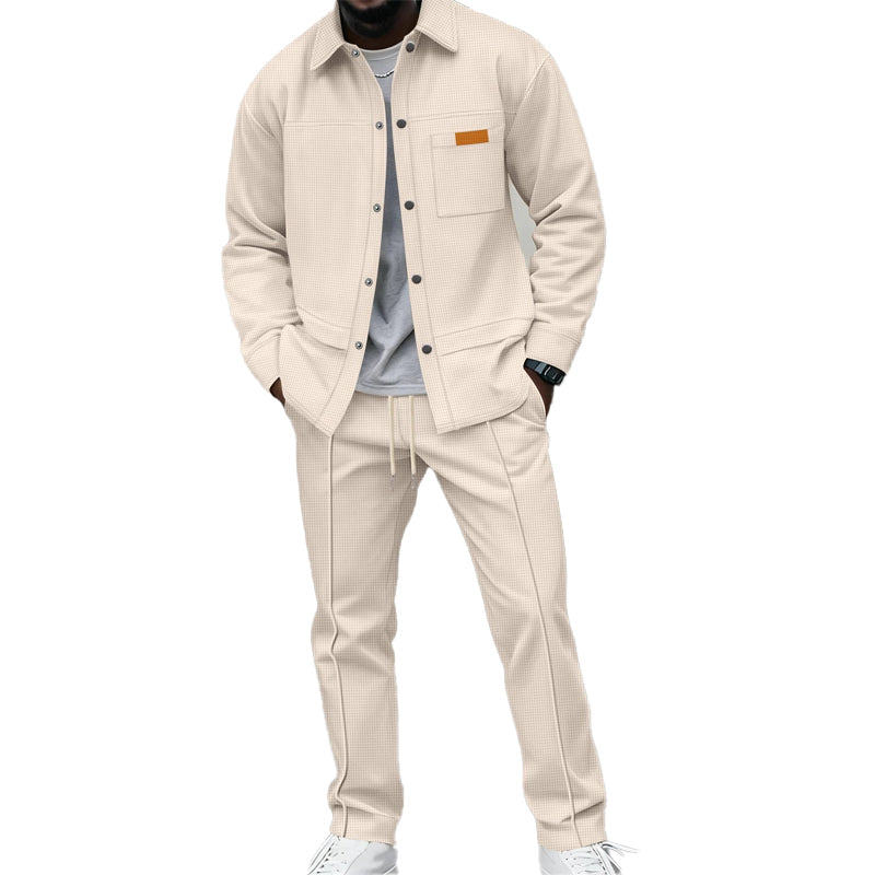 🔥Gratis verzending✈️Heren Wafelgebreid Jack en Broek Tweedelige Casual Set