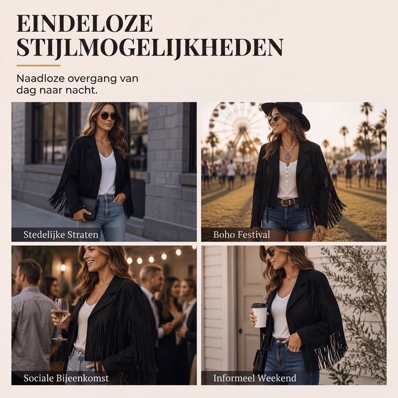 🧥Casual jack voor dames met lange mouwen en franjes