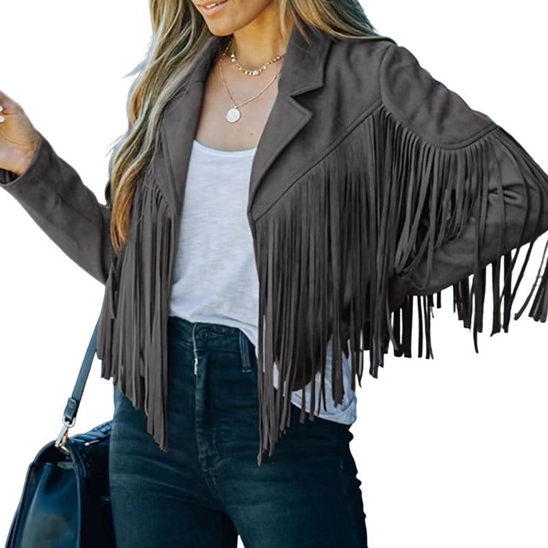 🧥Casual jack voor dames met lange mouwen en franjes