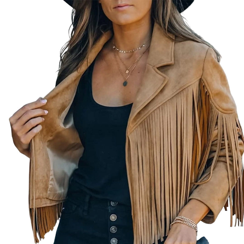 🧥Casual jack voor dames met lange mouwen en franjes