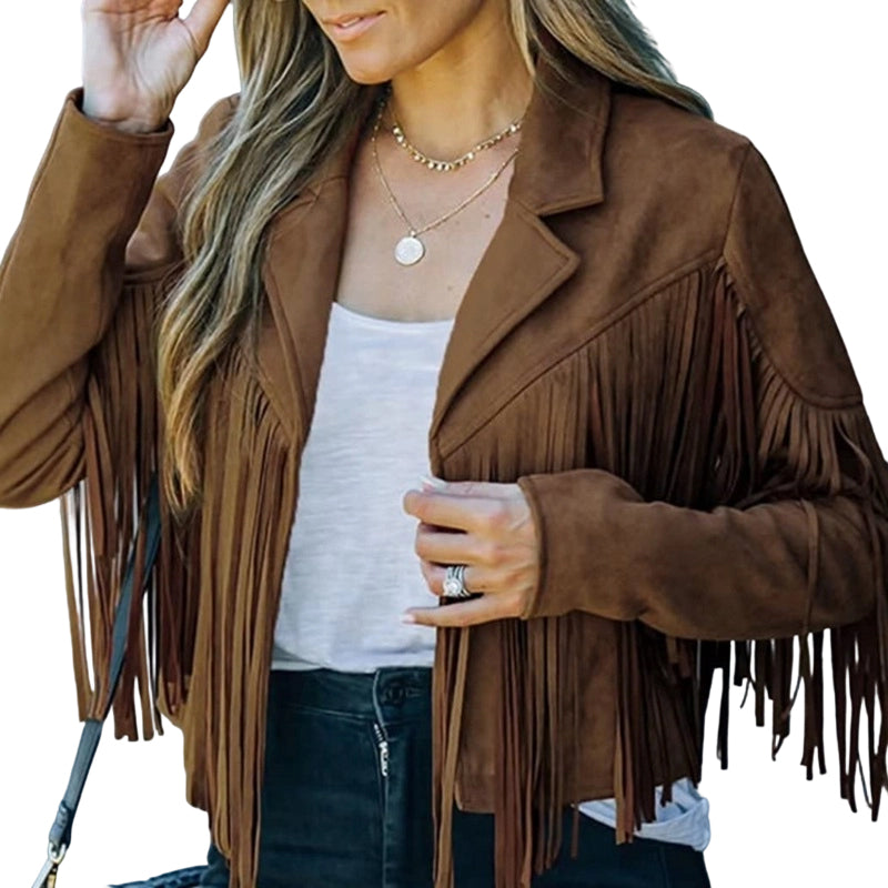 🧥Casual jack voor dames met lange mouwen en franjes
