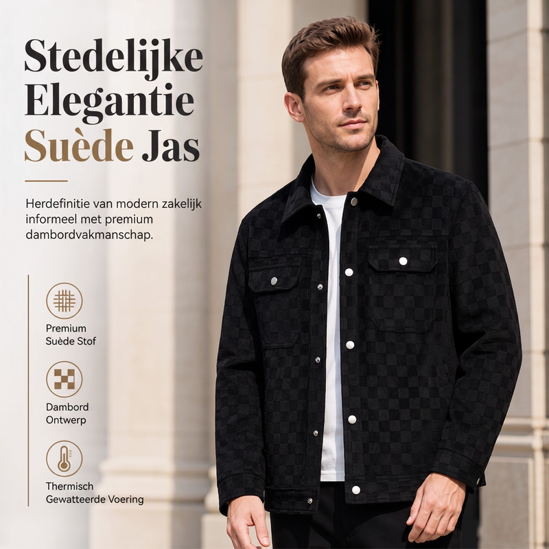 🔥Gratis verzending✈️Herenjack van imitatiesuède met dambordpatroon